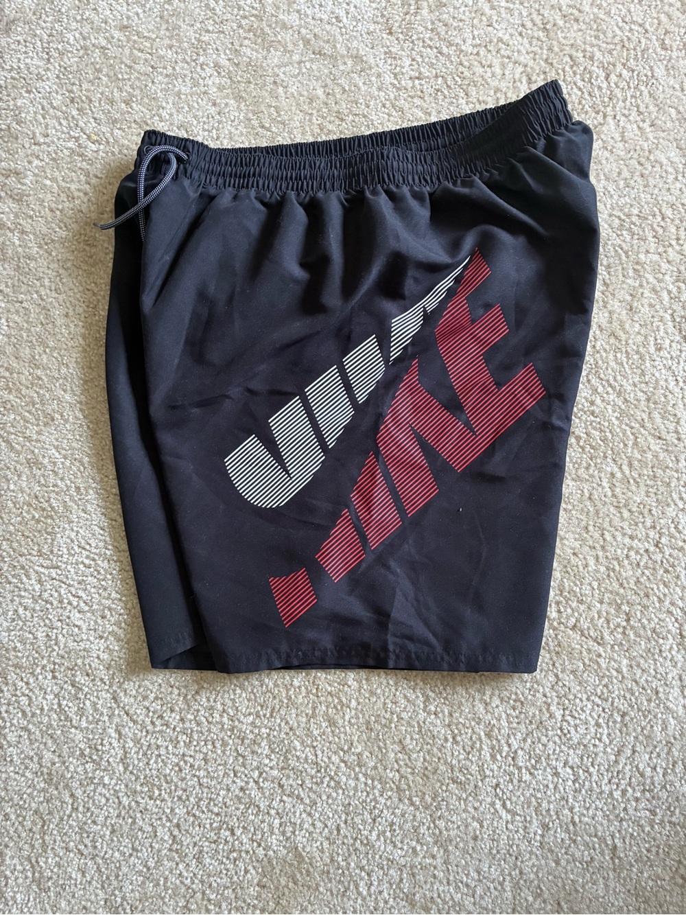 Nike Black Shorts with Red and White Diagonal Logo - Picture 1 of 4